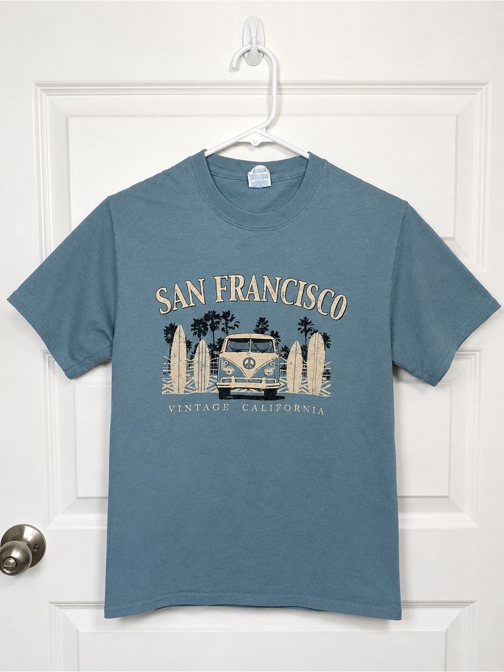 San Francisco Surf Van Graphic Tee Blue California Beach Shirt Small
